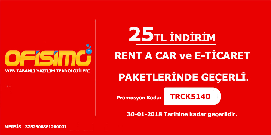 Rent A Car ve E-Ticaret Paketlerinde Geçerli 25 TL İndirim Kodu.